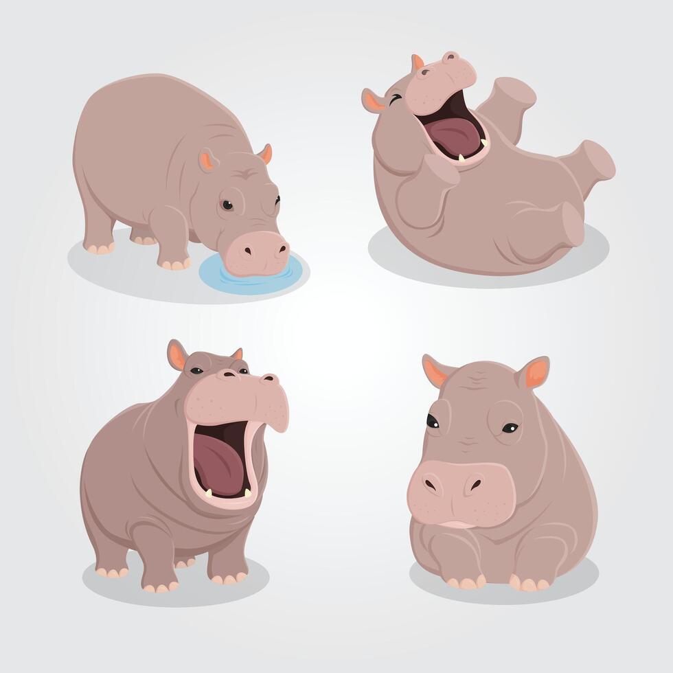 collection Hippo happy character illustration design vector