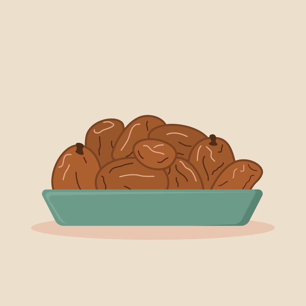 Dates on green plate with beige background vector