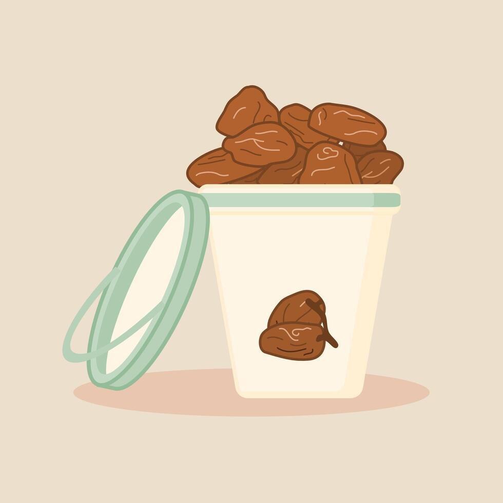 Dates in plastic container on beige background vector