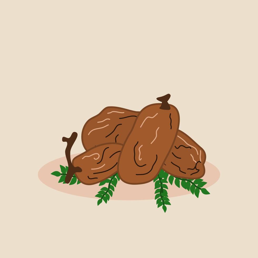 Dates on branches with leaves on beige background vector
