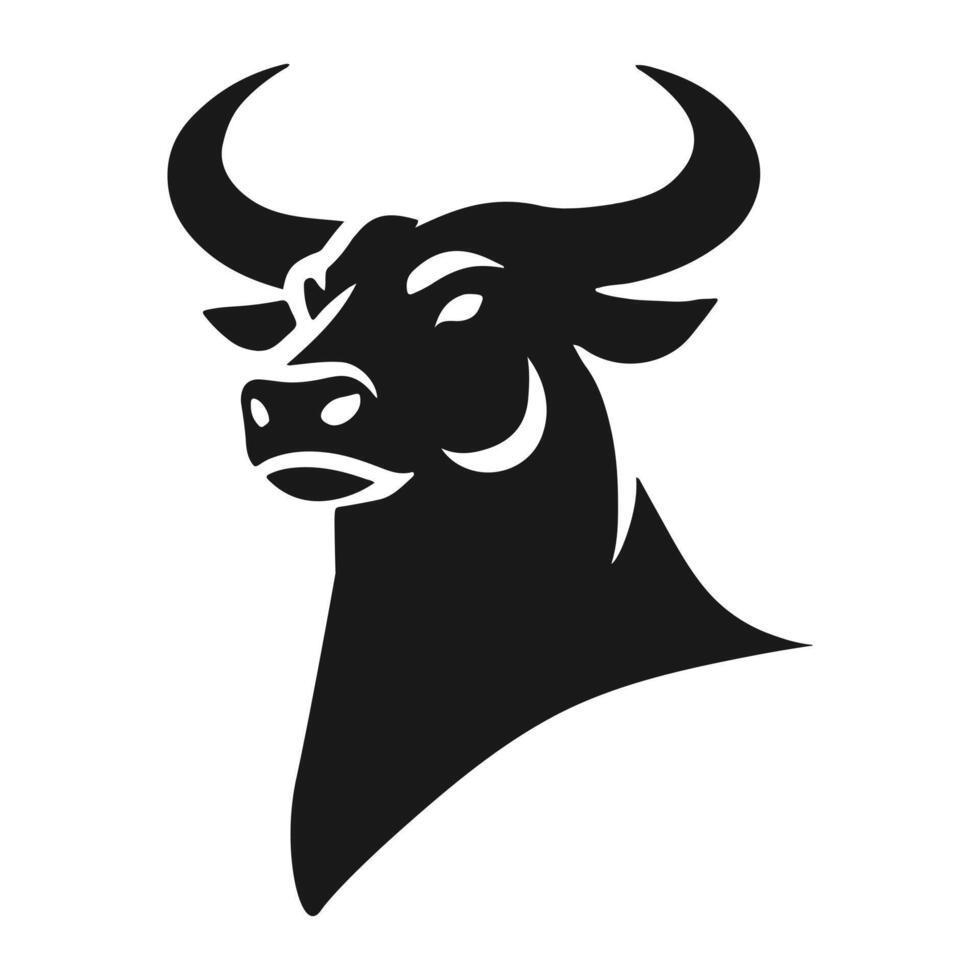 A powerful bull head silhouette, featuring sharp horns and strong contours, set against a white background, symbolizing strength and determination vector