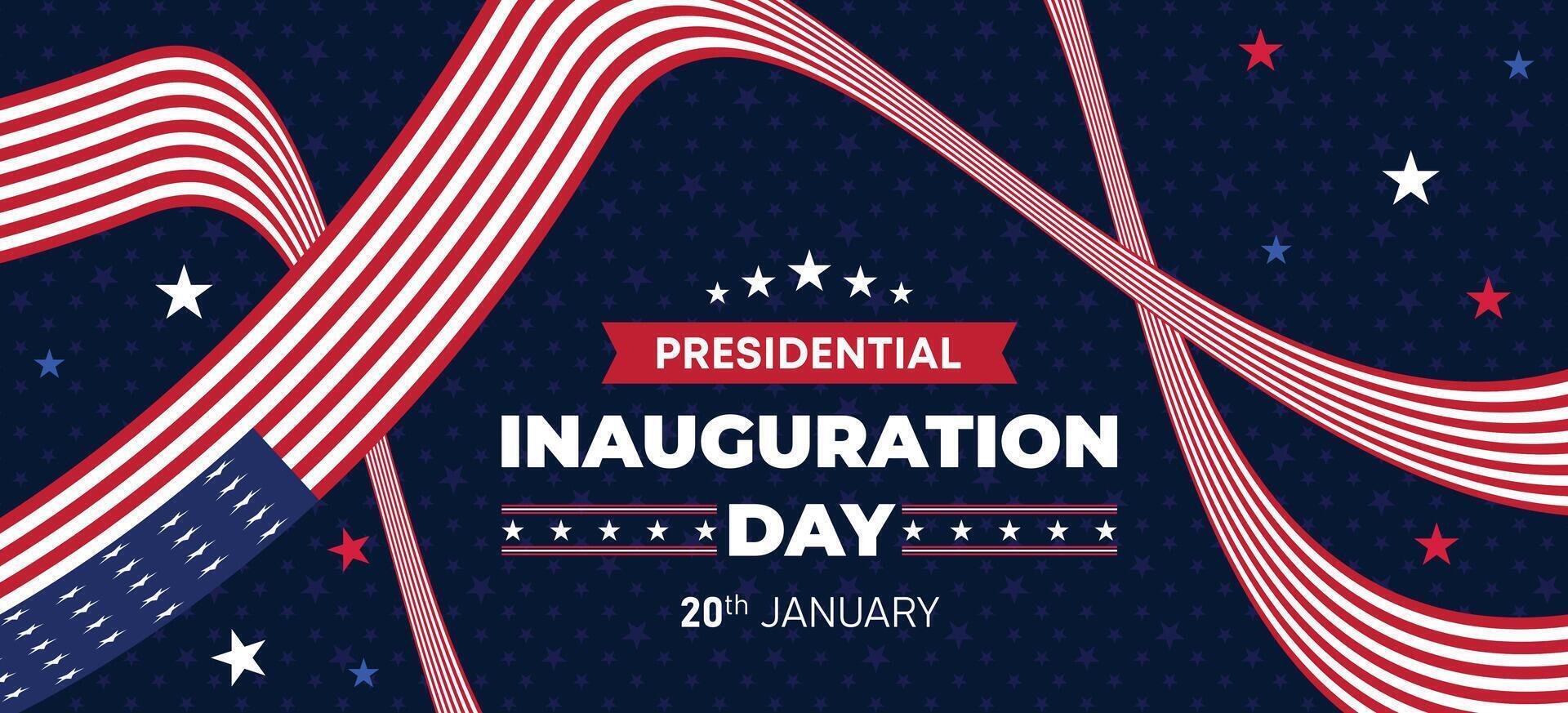 Patriotic Presidential Inauguration Day design with flowing red, white, and blue stripes and stars for national celebration on 20th January vector