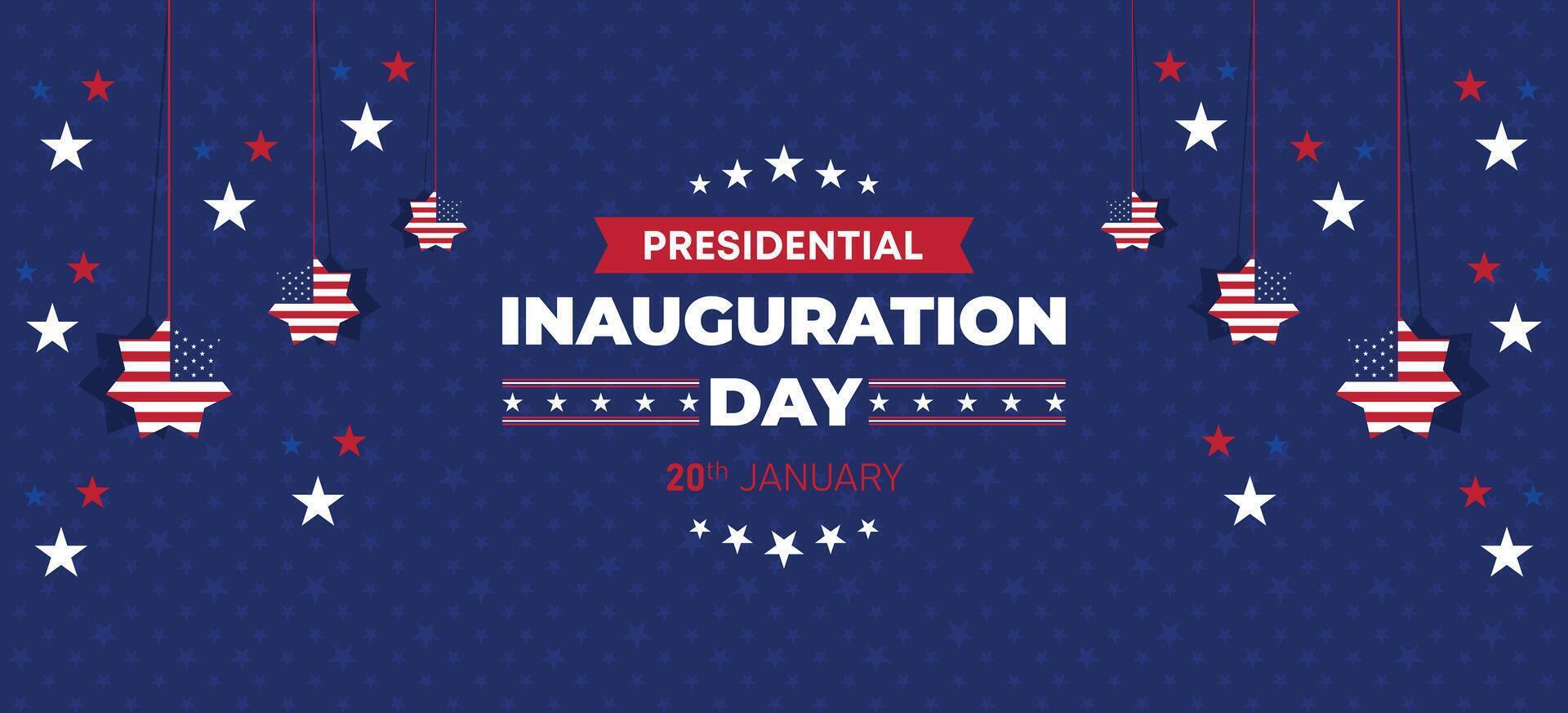 Festive Presidential Inauguration Day design with red, white, and blue stars, fireworks, and stripes for political celebration vector
