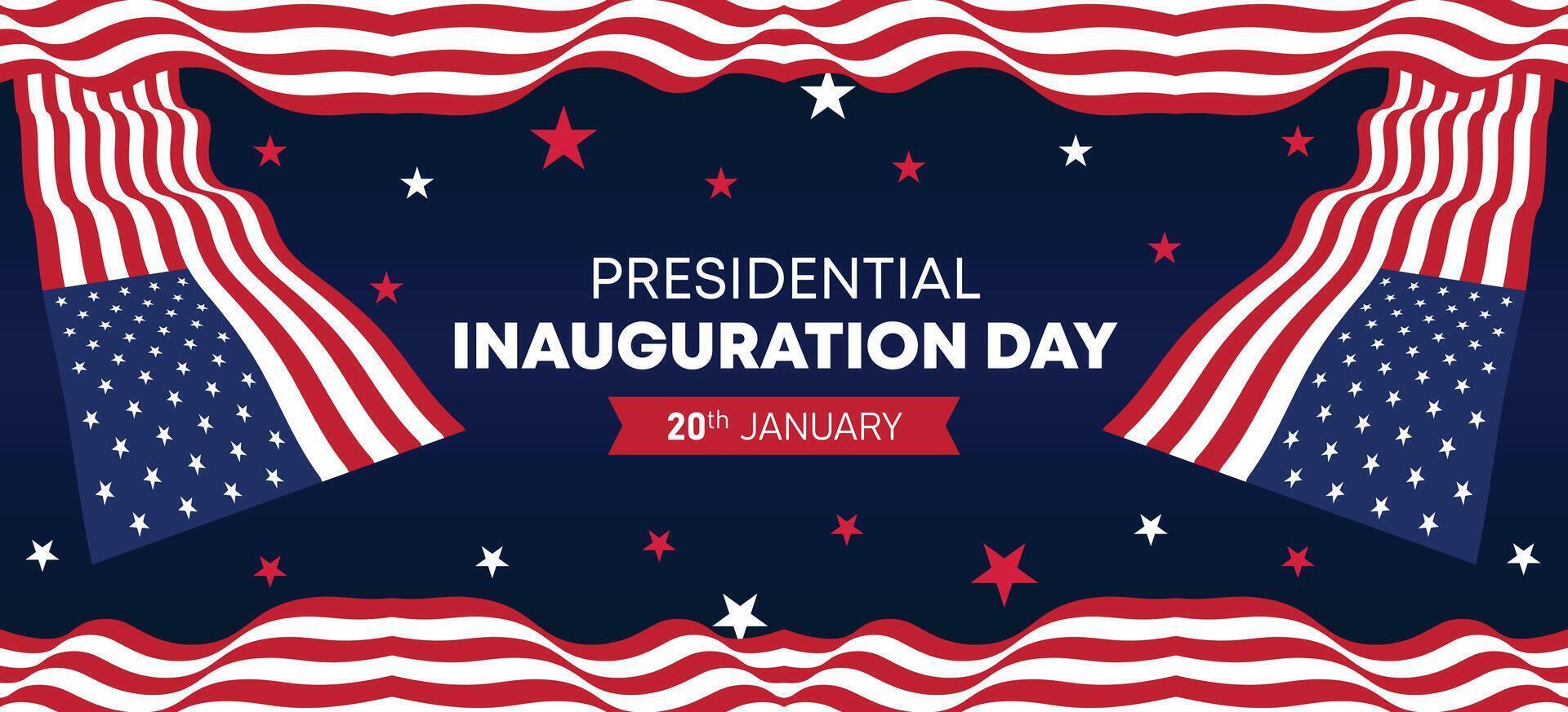 Patriotic Presidential Inauguration Day banner with dynamic red, white, and blue wave design and stars for national holiday celebration vector