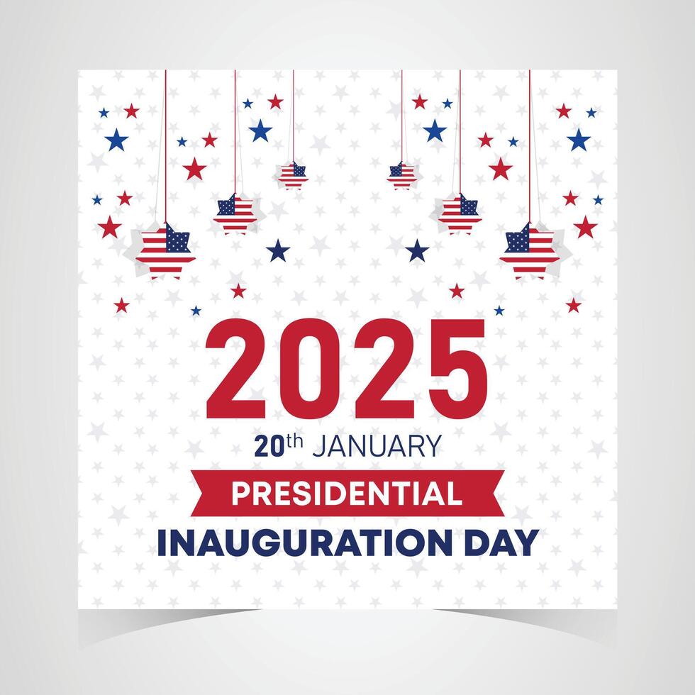 Presidential Inauguration Day 2025 design with red, white, and blue stars, stripes, and celebratory elements for national holiday vector