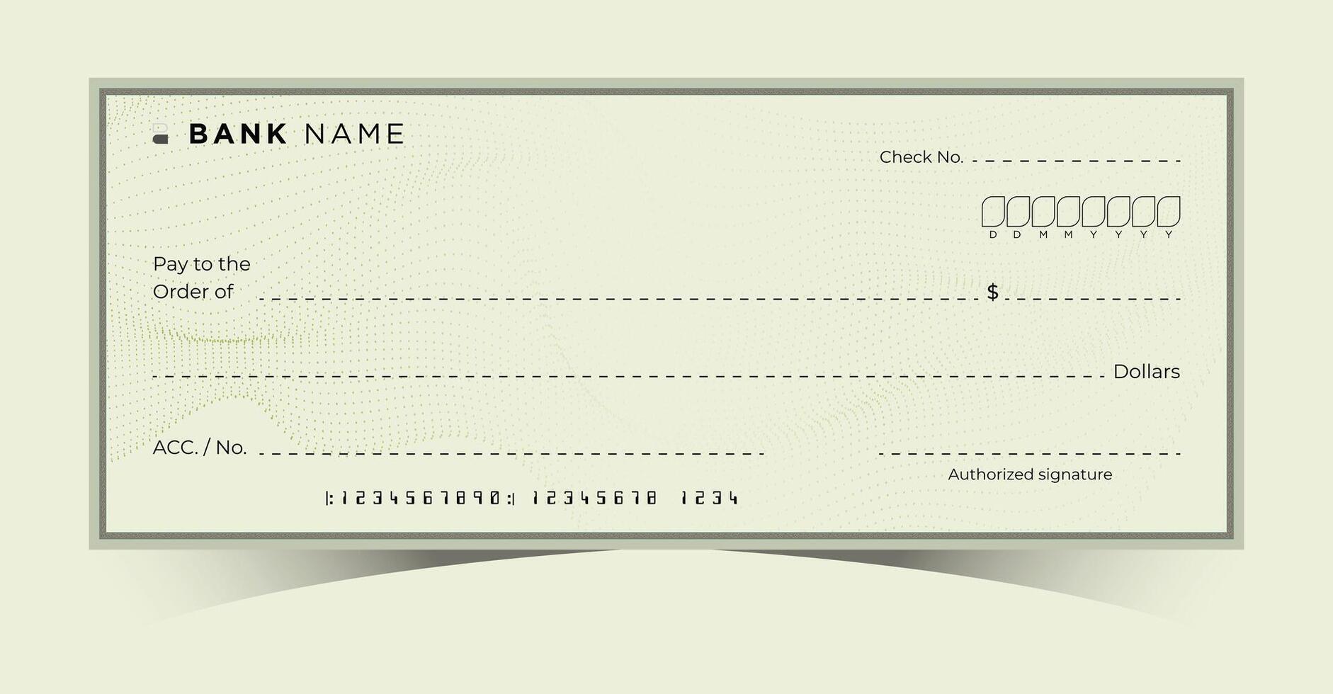 blank bank cheque template with green design, empty check ready for customization, isolated on white background, financial document concept vector