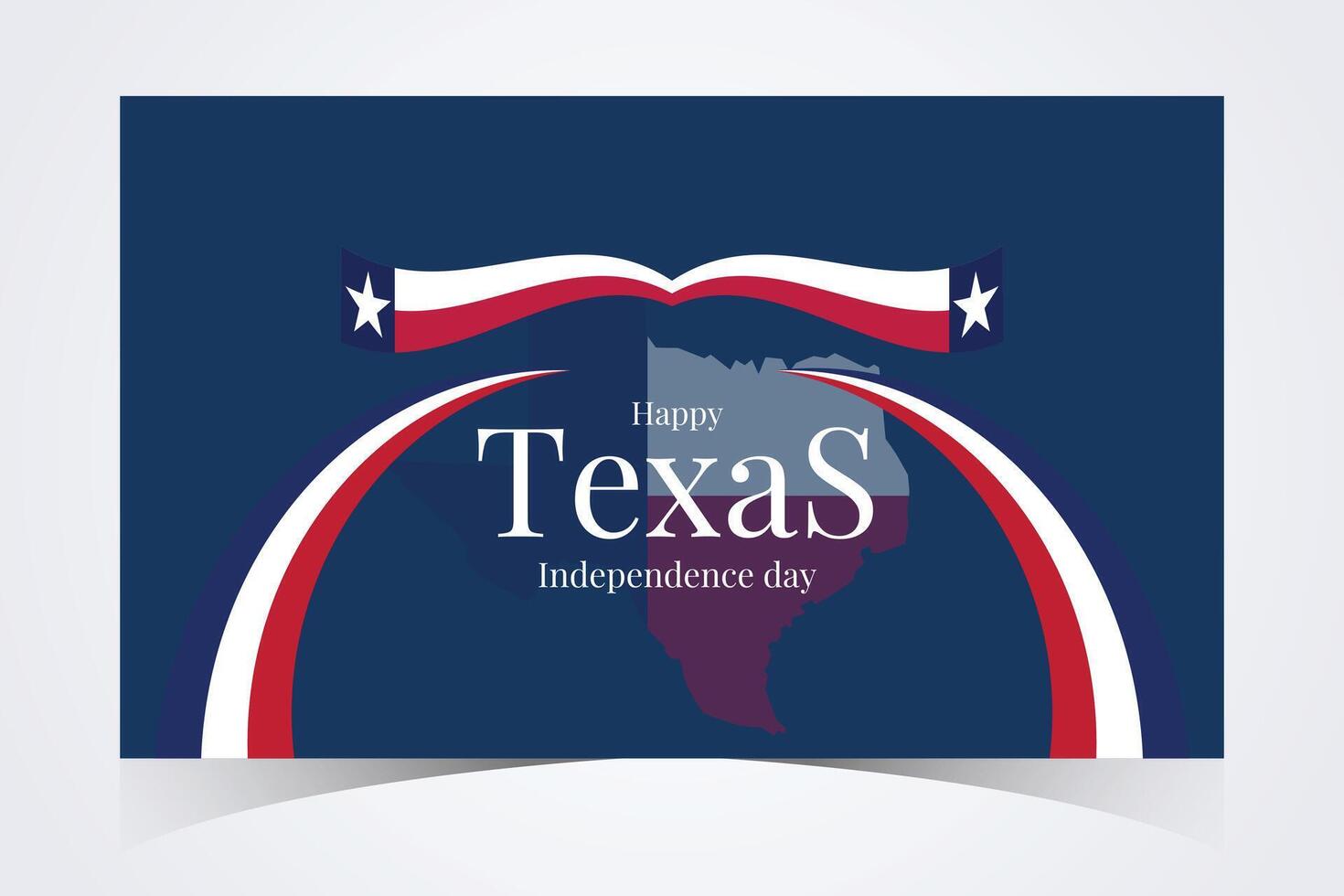 Texas Independence Day design with red, white, and blue waves, texas map, and festive text for patriotic celebration vector