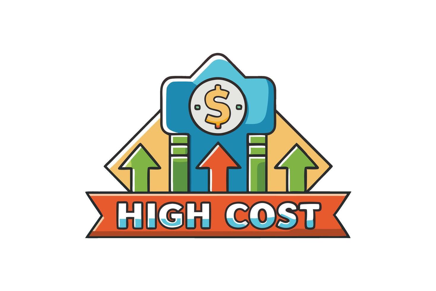 Economic high cost design with upward arrows, a dollar sign, and bright visuals symbolizing inflation, prices, and expenses vector