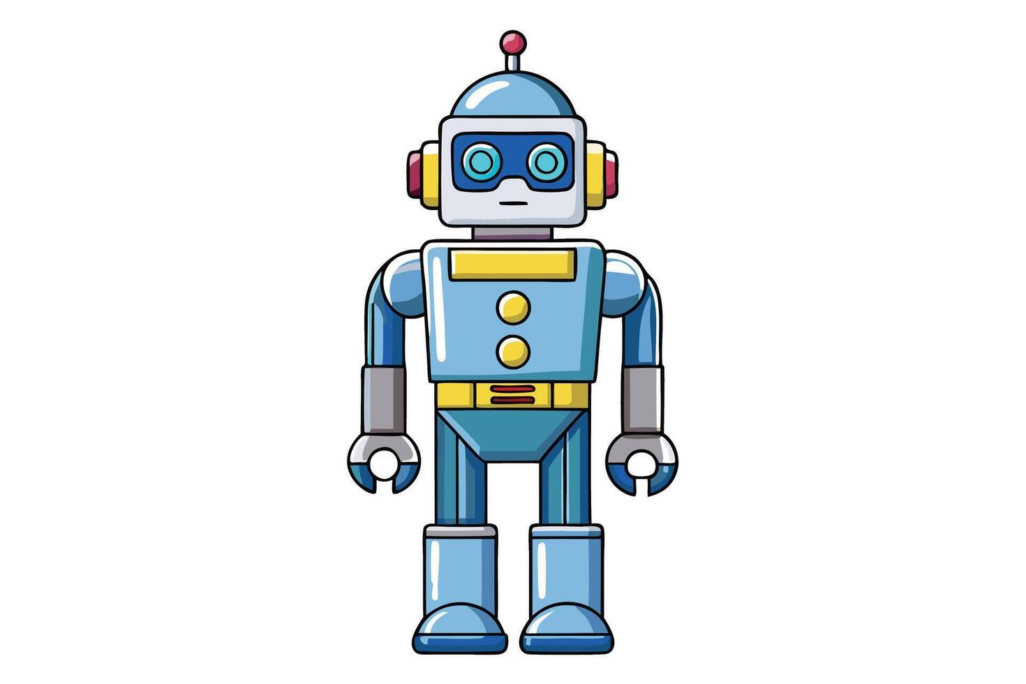 Charming cartoon robot with a modern aesthetic, bright blue body, and colorful accents, perfect for technology, gaming, or sci fi themes vector