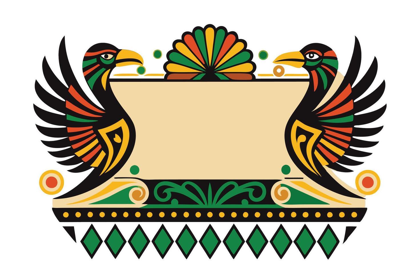 black history month banner featuring stylized African phoenix motifs with vibrant greens, golds, and cultural designs vector