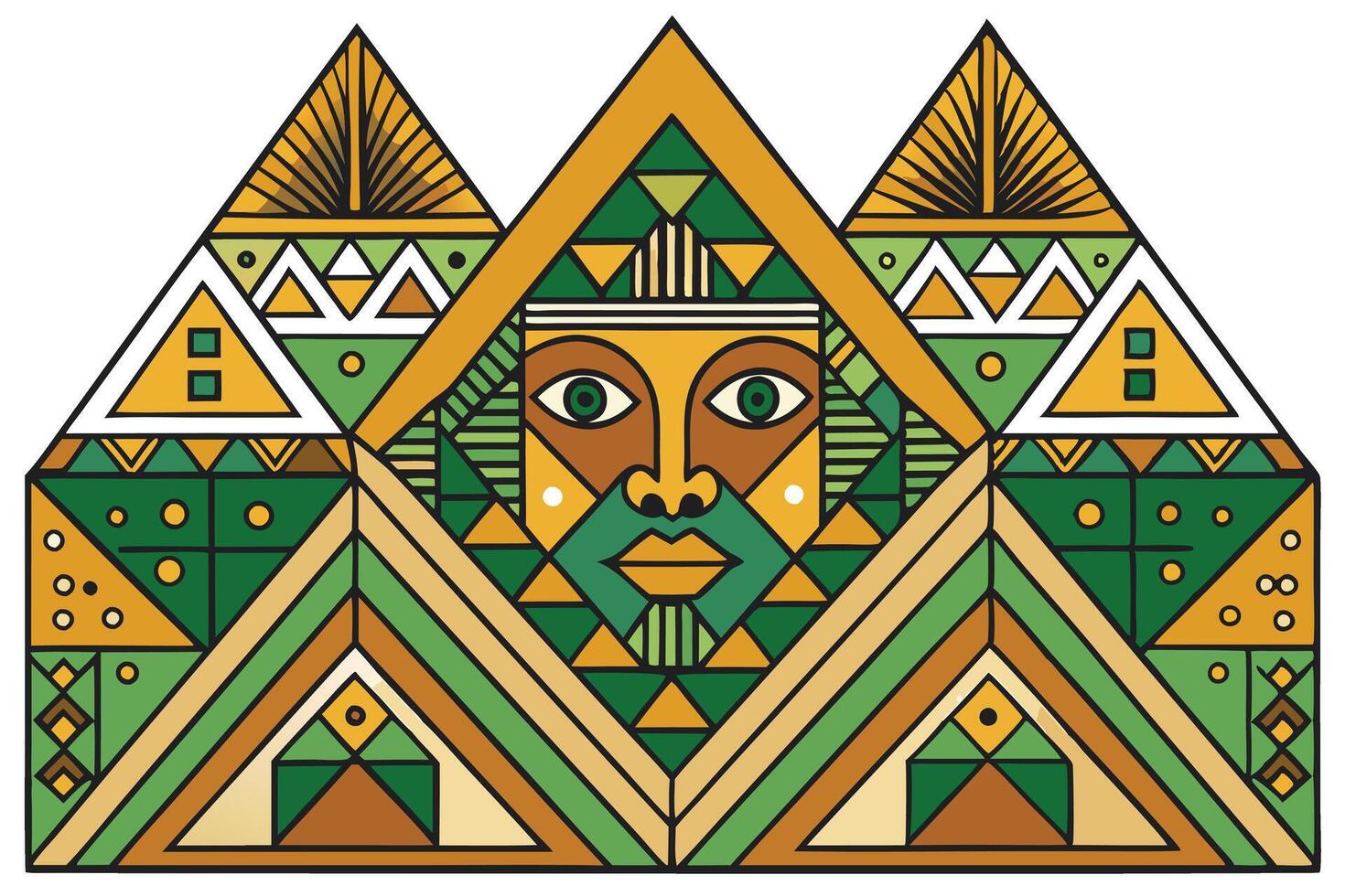 African geometric pattern design with sun motifs, triangles, and bold lines reflecting traditional culture vector