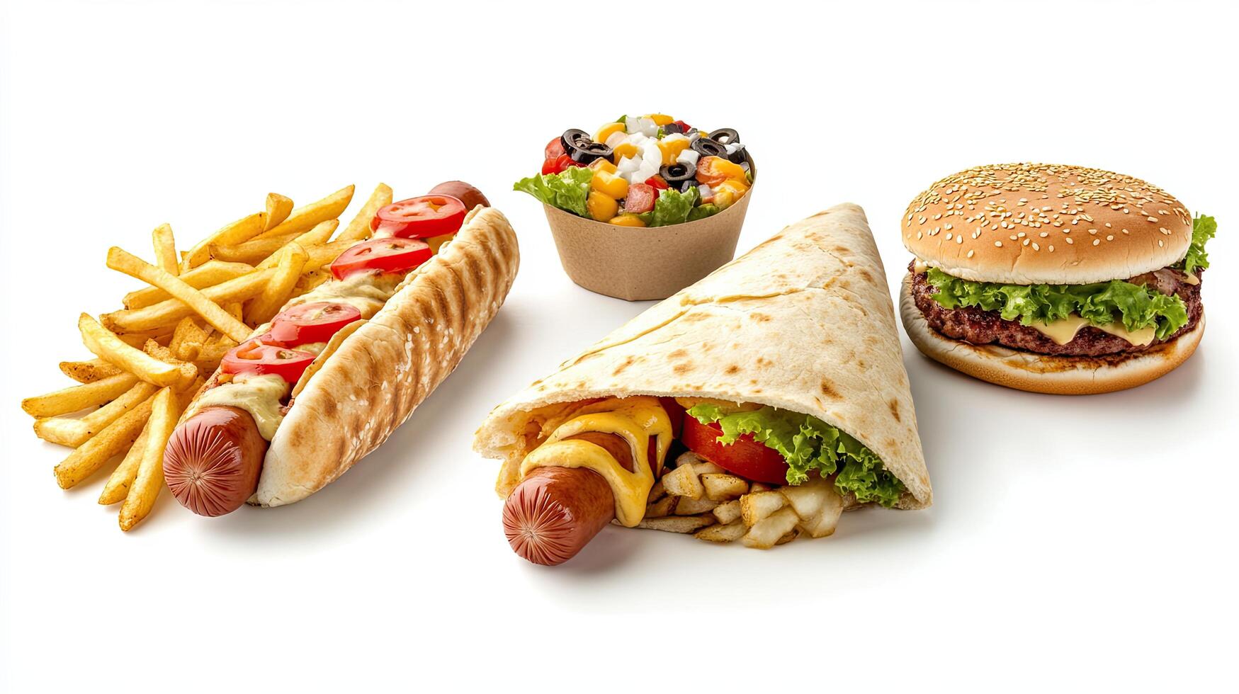 Three different types of food are shown on a white background photo
