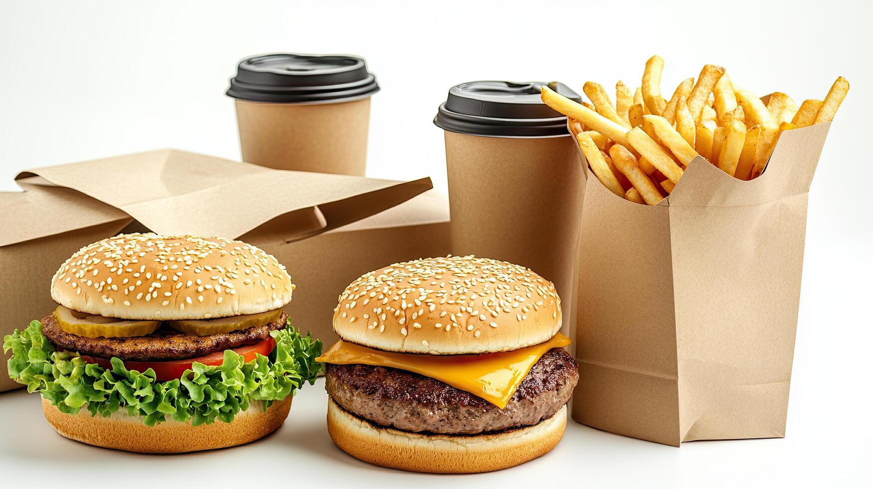Fast food hamburger and fries photo