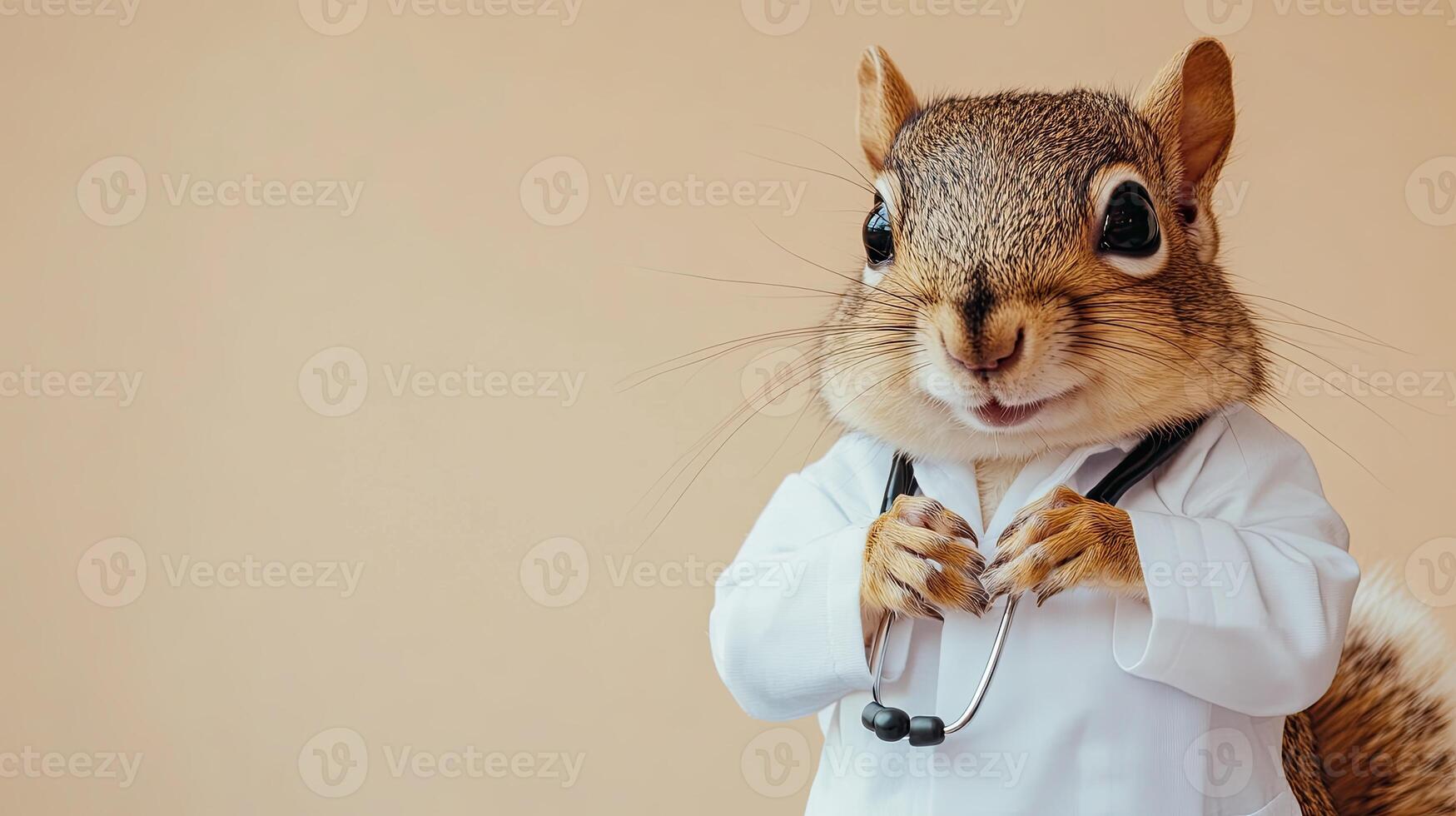 A squirrel dressed in a doctor's outfit photo