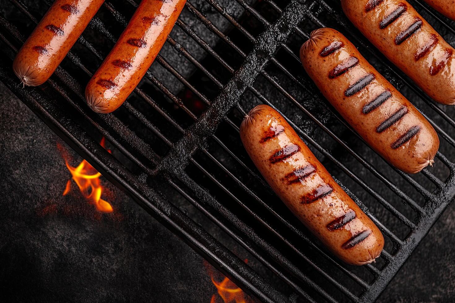 A group of hot dogs on a grill photo