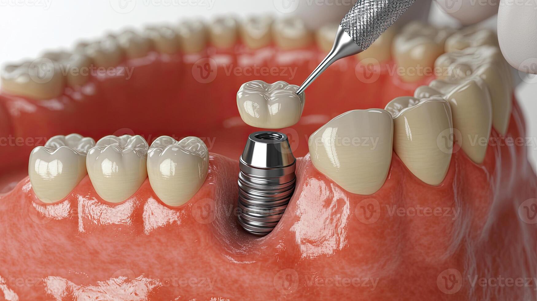 A person is holding a dental implant in their mouth photo