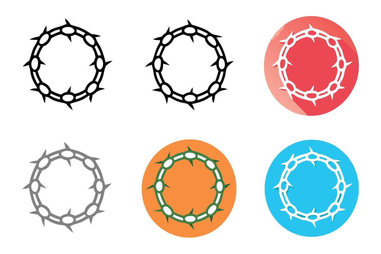 Minimalist line art crown of thorns icon set showcasing intricate designs and symbolic elements ideal for creative use vector