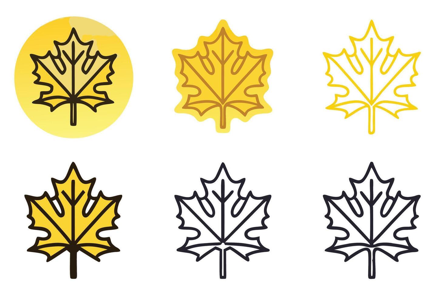 Set of Minimalistic and Decorative Maple Leaf Icons in Various Styles for Autumn and Seasonal Design Concepts vector