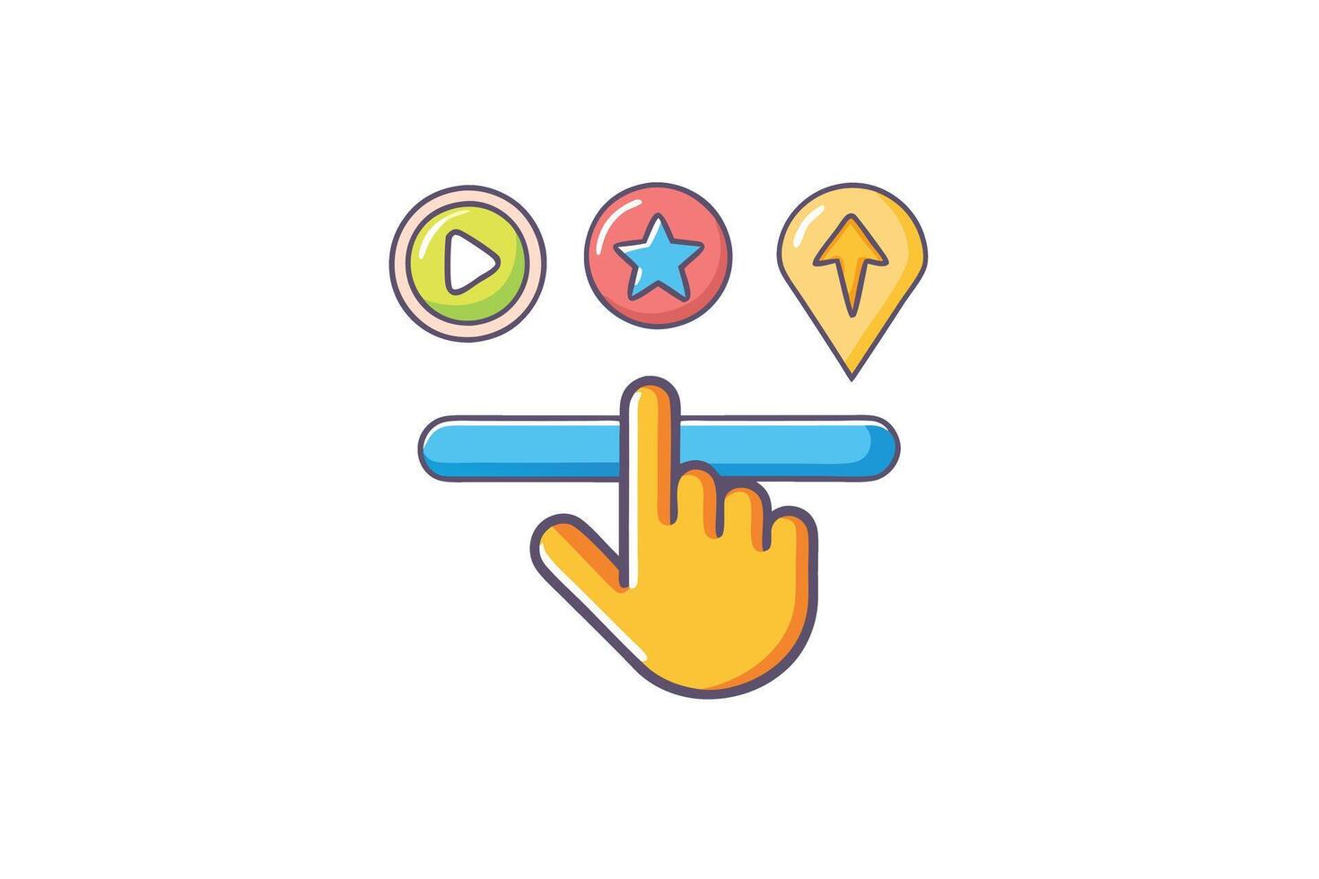 Creative graphic of a hand cursor interacting with digital icons, showcasing action, navigation, and interactive features vector