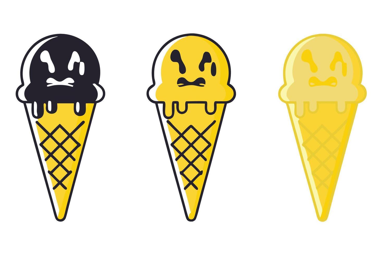 Ghostly ice cream cones with creepy details, bold lines, and fun yet eerie expressions, blending sweets with a Halloween aesthetic vector