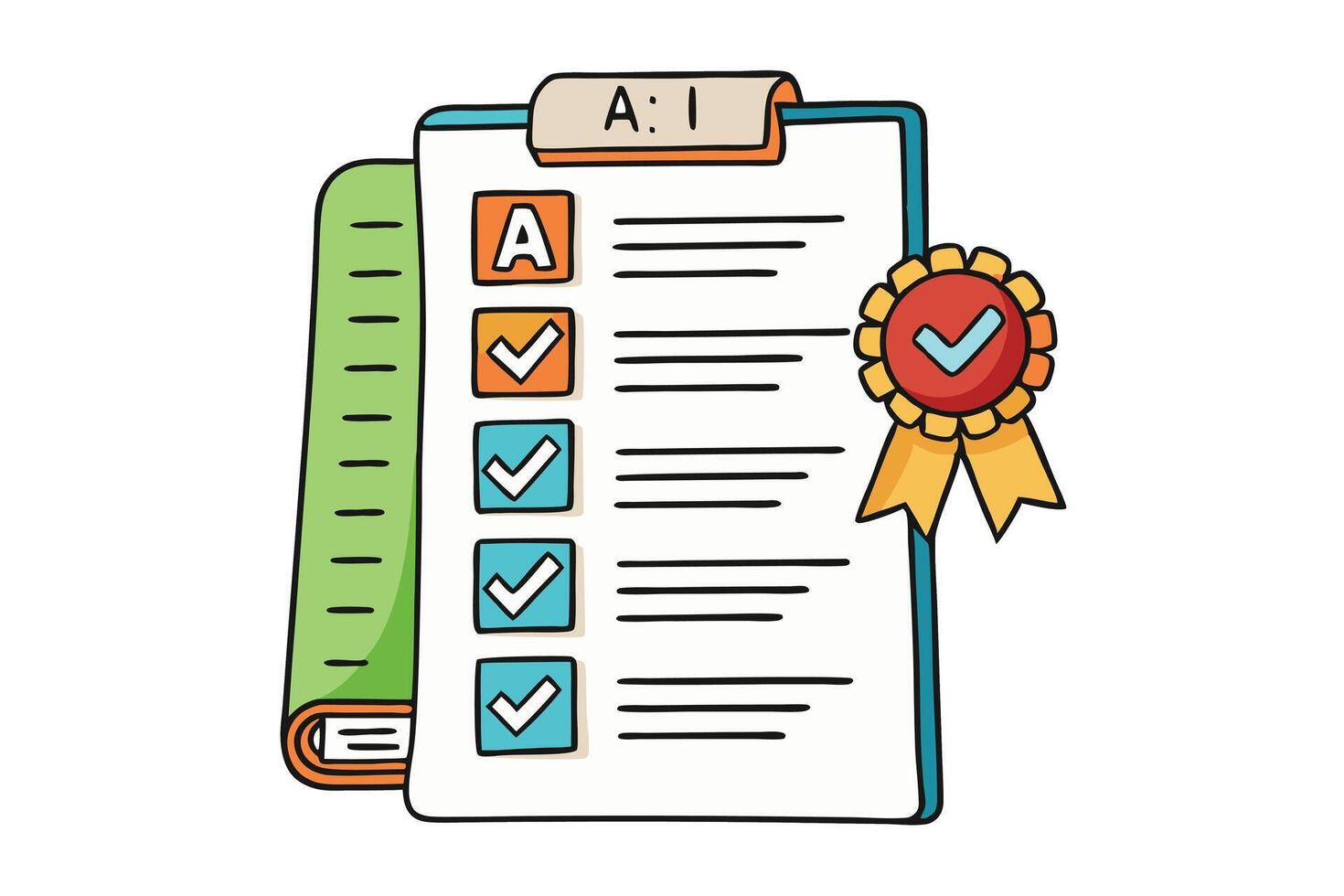 Stylized educational checklist with AI technology theme, featuring colorful icons, organized layout, and pencil for creative solutions vector