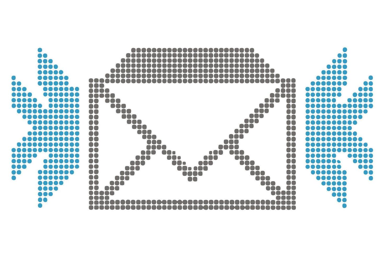 Collection of pixel art style mail icons featuring envelopes, arrows, and symbols for messaging and email interaction, isolated graphics vector
