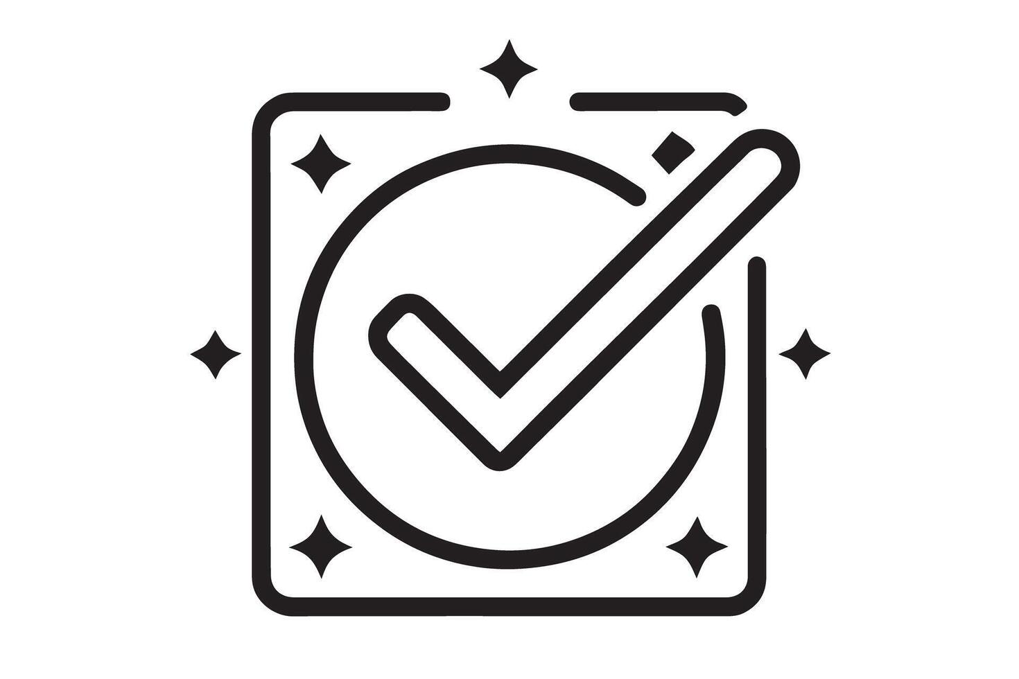 Minimalistic checkmark and star icon in linear style, symbolizing success, excellence, verified service, and top rated quality vector