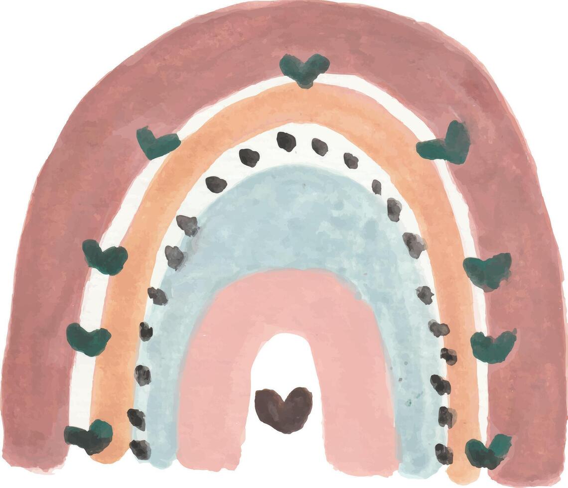 a watercolor painting of a rainbow with hearts clipart vector