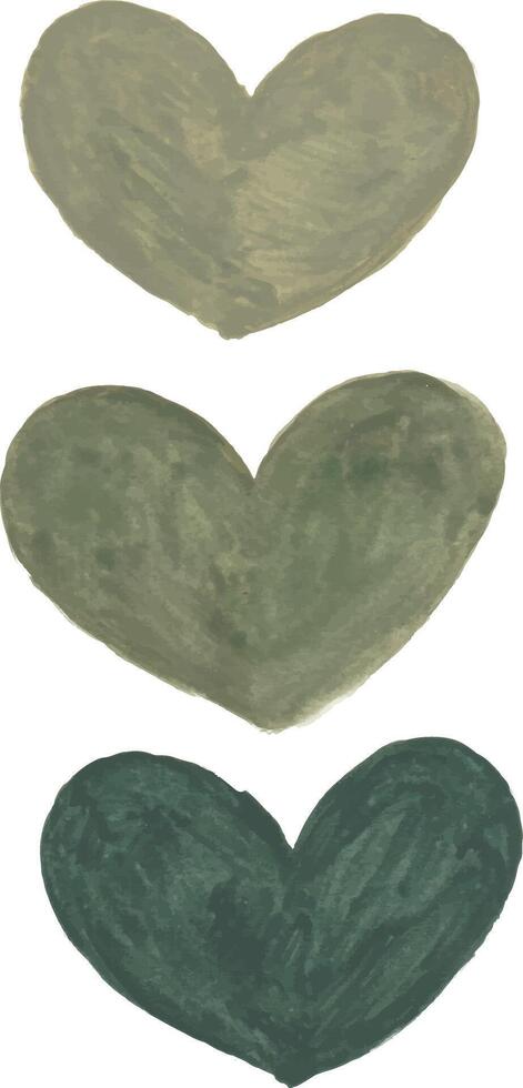 three green hearts with a white background vector
