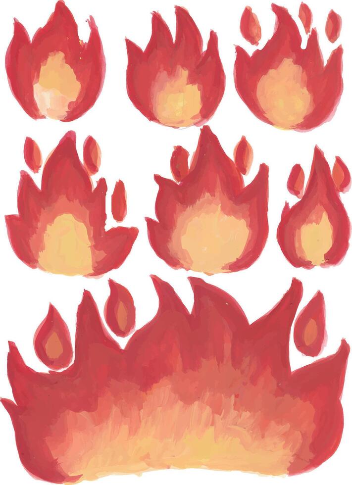 flame fire hot burning hand drawn watercolour clipart vector