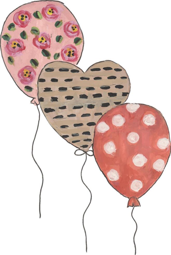 three heart shaped balloons with polka dots and flowers vector