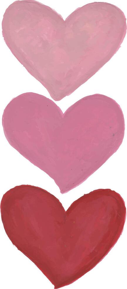 three hearts painted in different colors on a white background vector