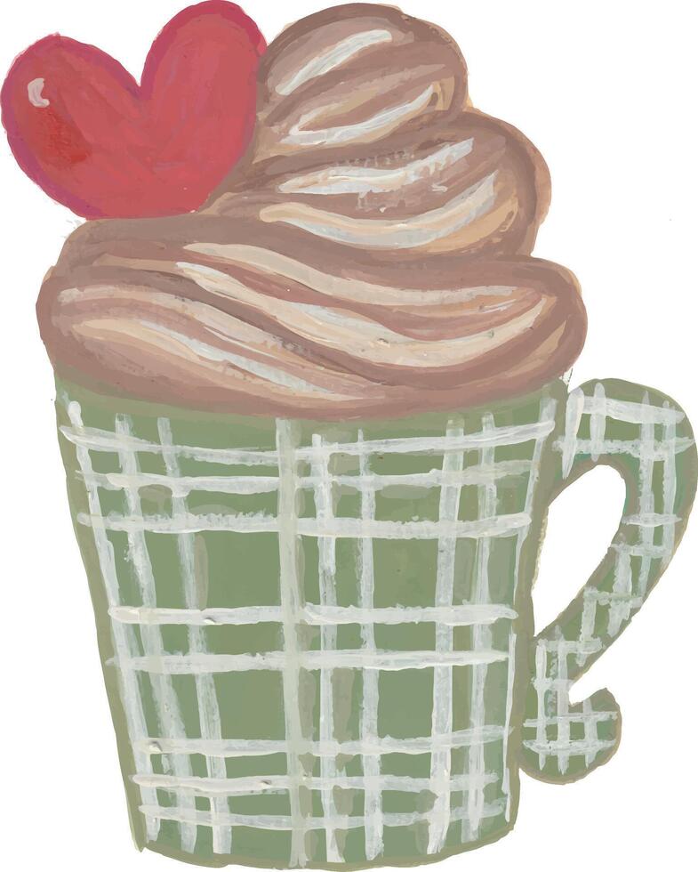 a cup of coffee with a heart on top watercolor clipart vector
