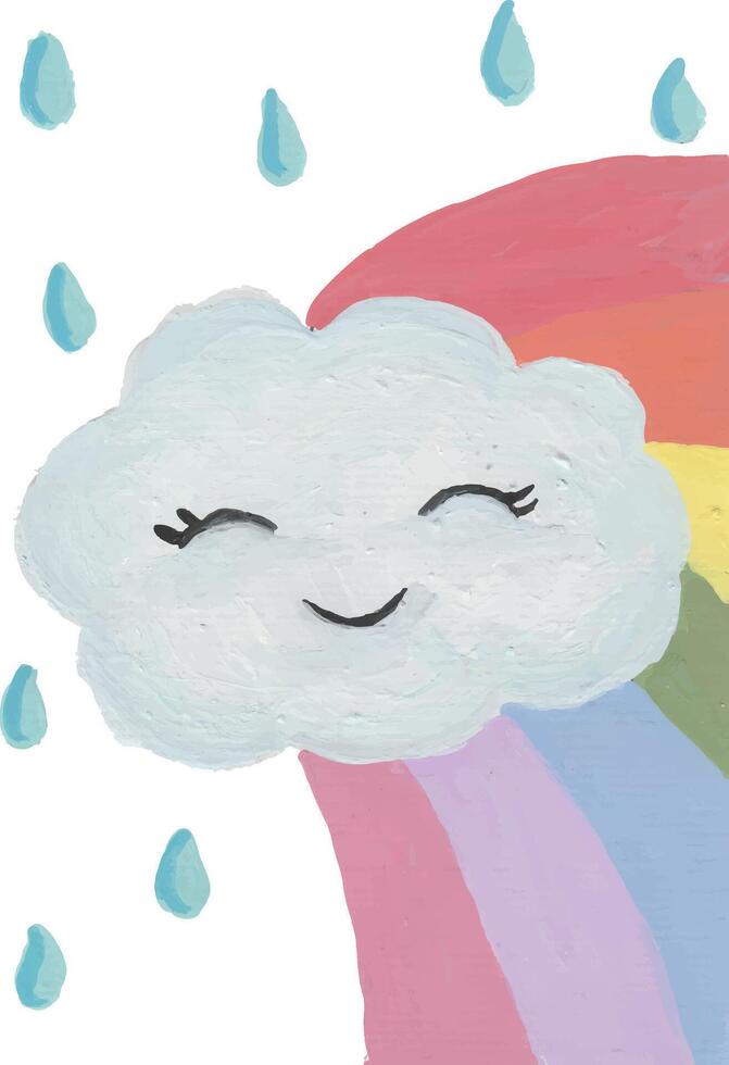 a painting of a rainbow and cloud with rain drops watercolor vector