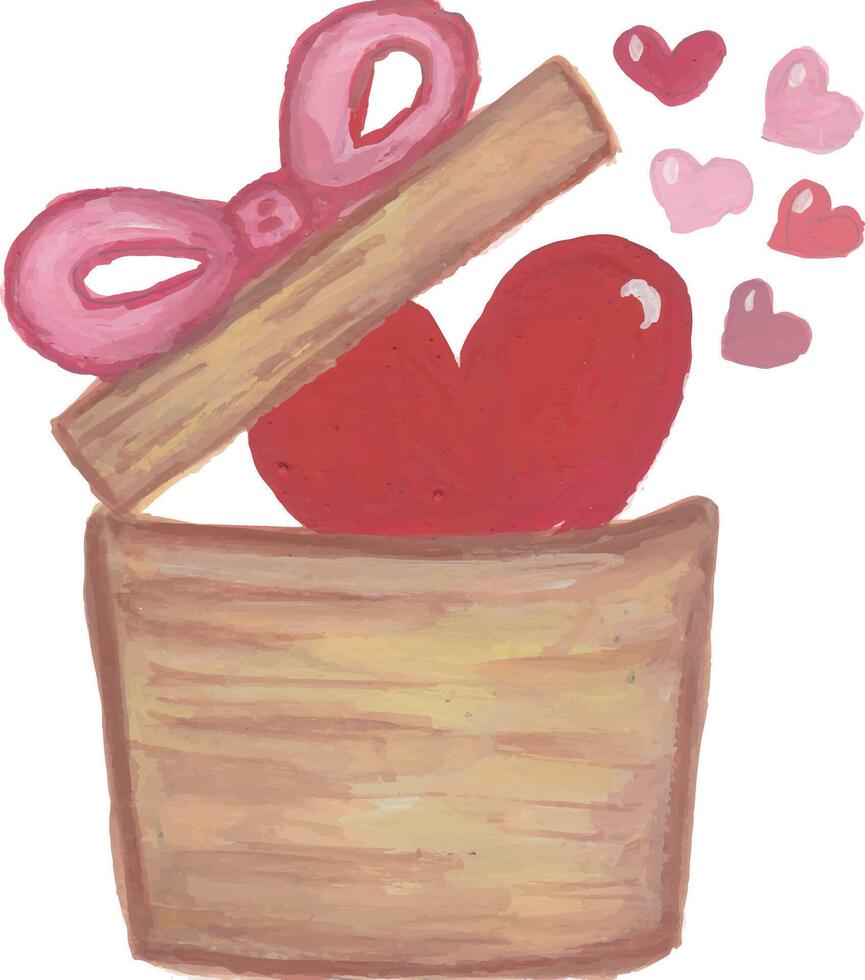 a wooden box with hearts in it watercolor clipart vector