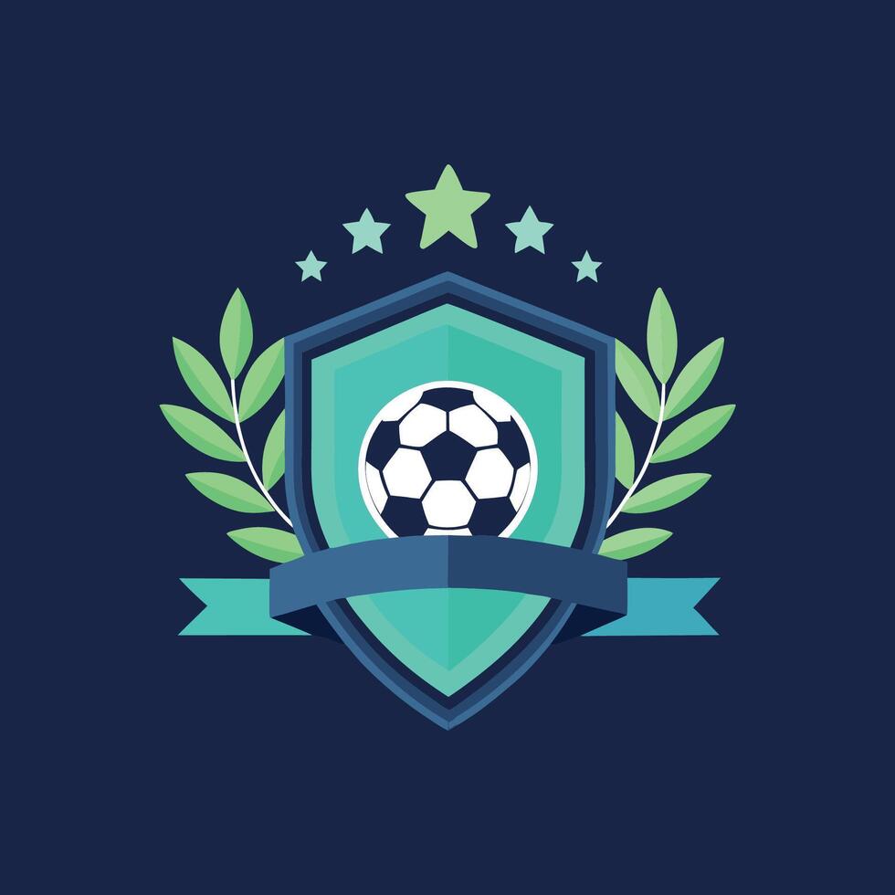 A soccer badge with a ball on top vector