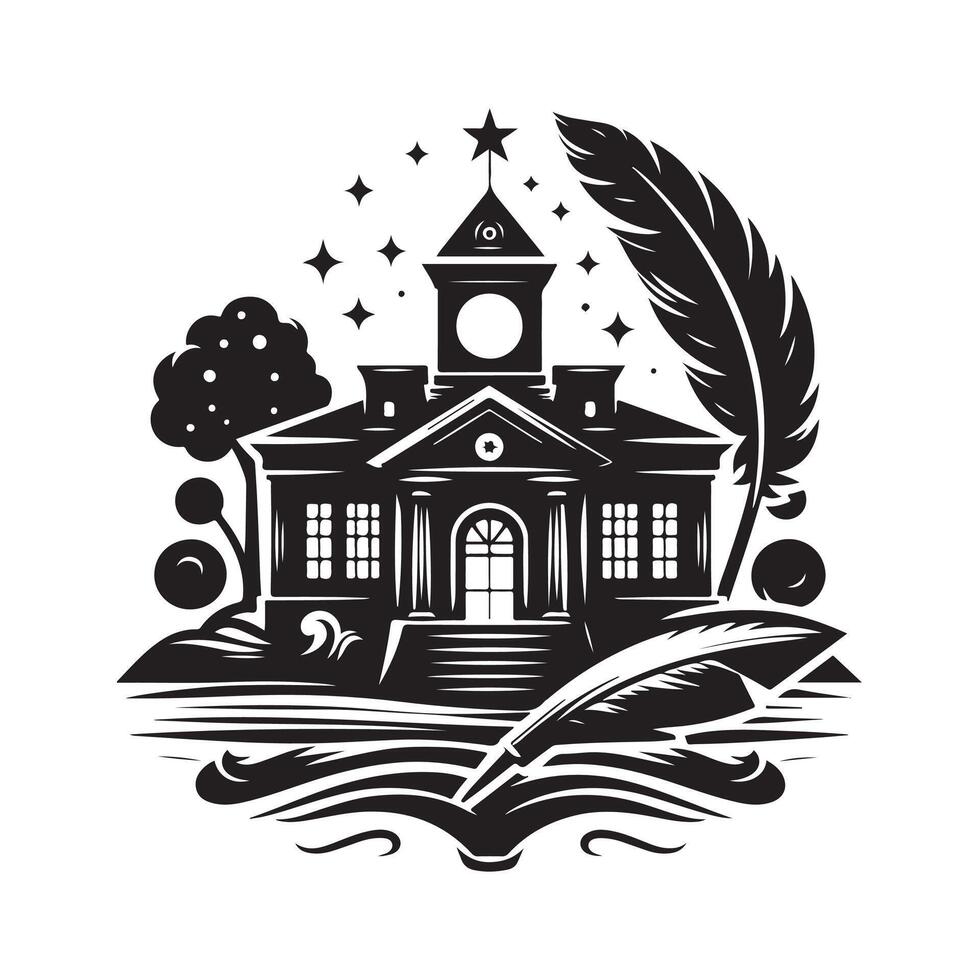 School Silhouette Illustrations for Web and Social Media Use vector
