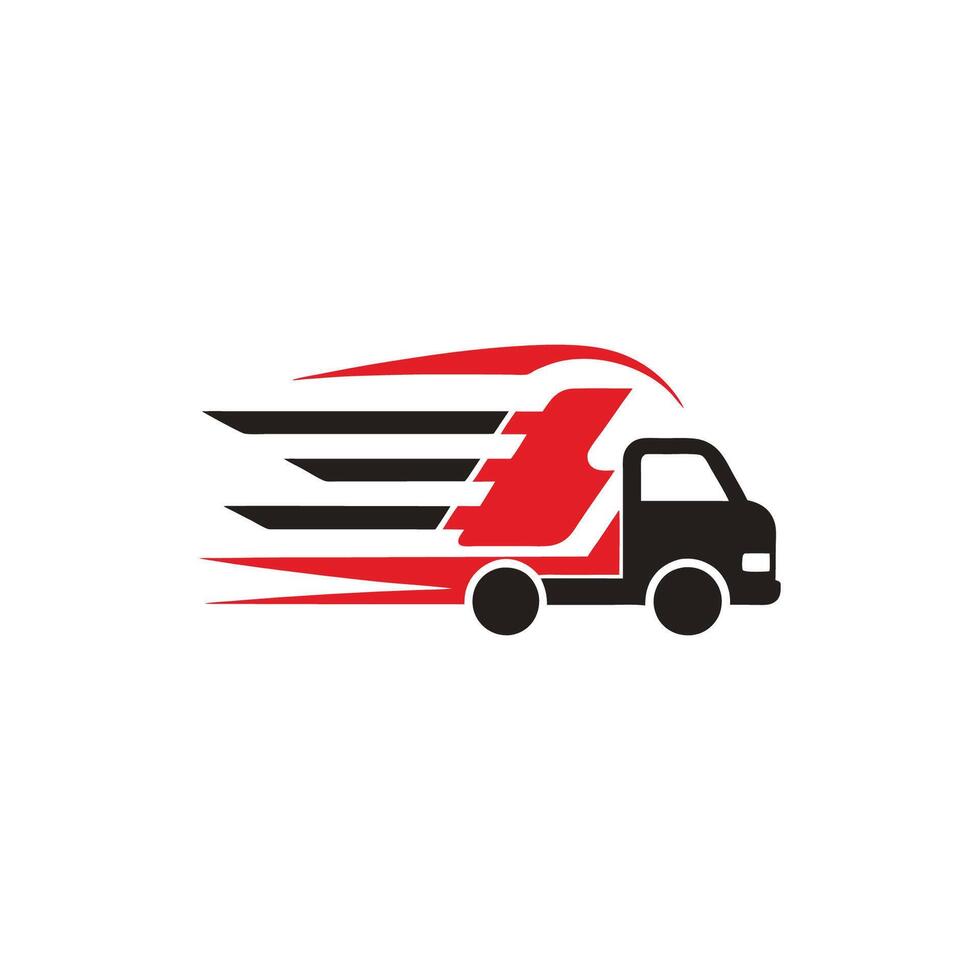 A red truck with a black and red logo vector