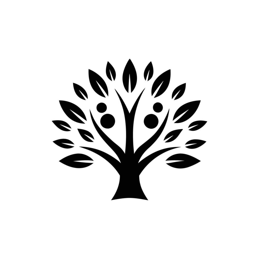 A black and white logo of a tree with leaves vector