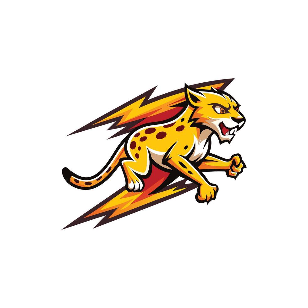 A cartoon cheetah running with lightning bolts vector