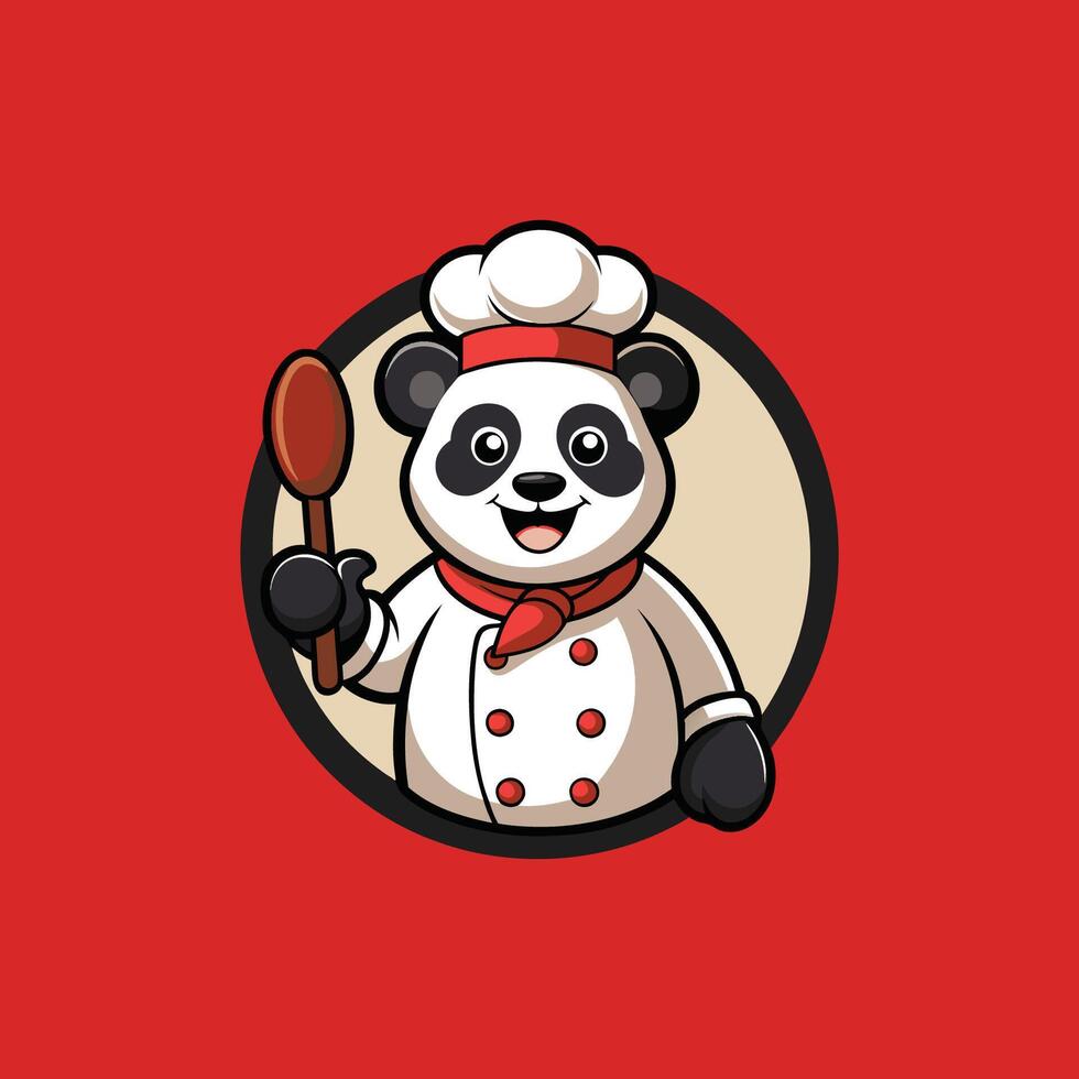 A cartoon panda bear chef holding a spatula vector
