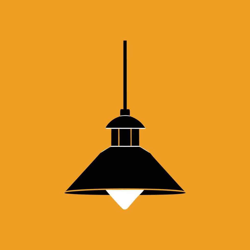 A black and white illustration of a lamp on a yellow background vector