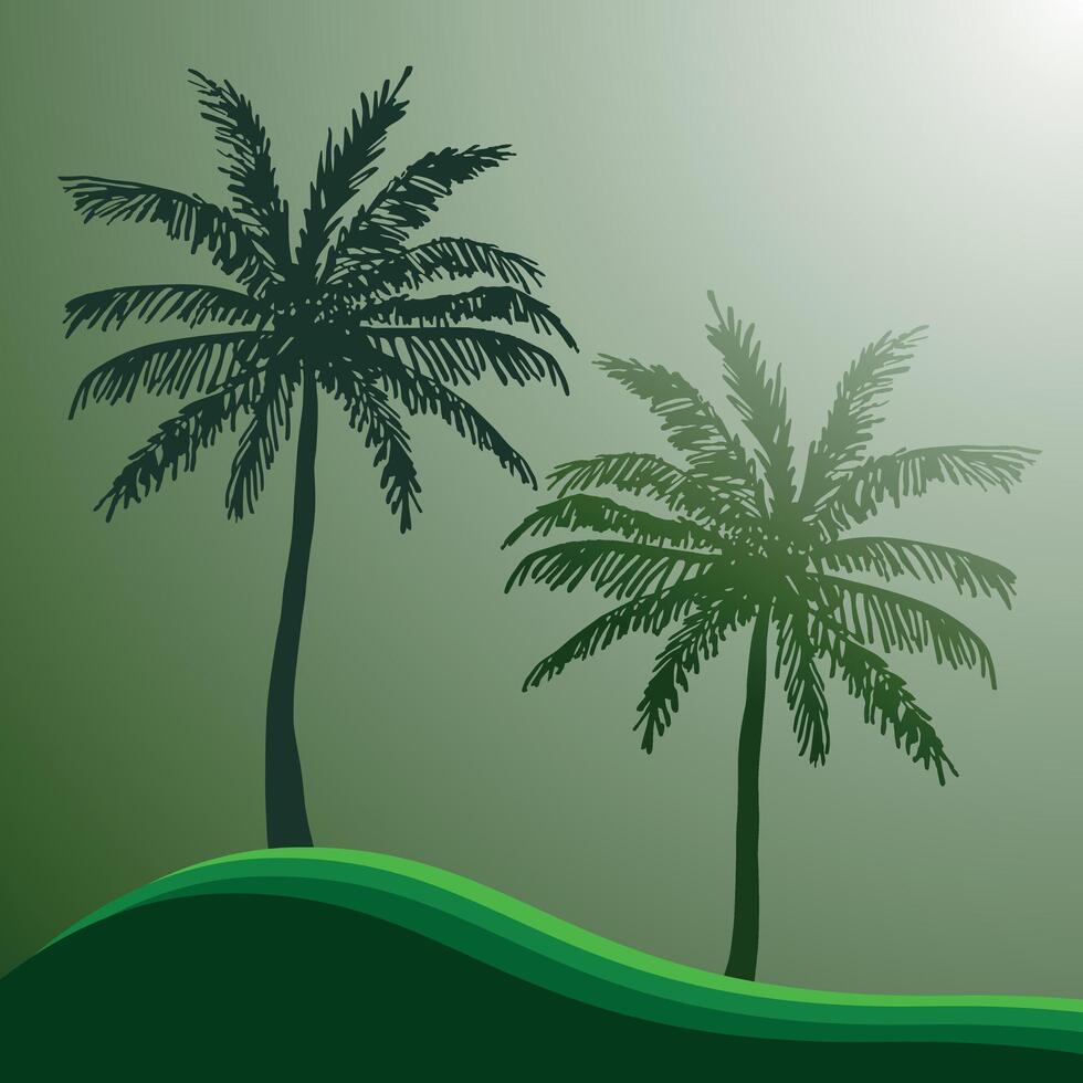 Palm tree with sunlight green background vector