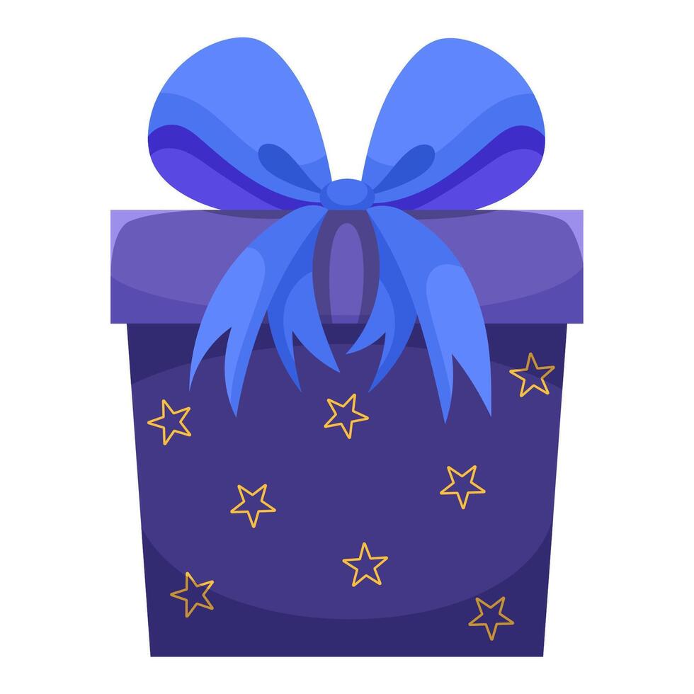 Dark blue gift box with stars and blue bow vector