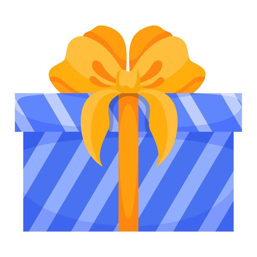 Blue gift box in strips with yellow bow vector