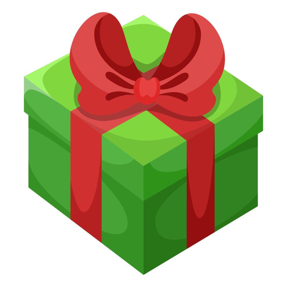 Green gift box with red bow vector