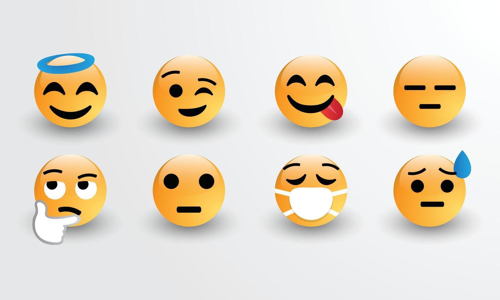 3D Design New Modern Emoticons Set with Different Reactions for Social Network vector