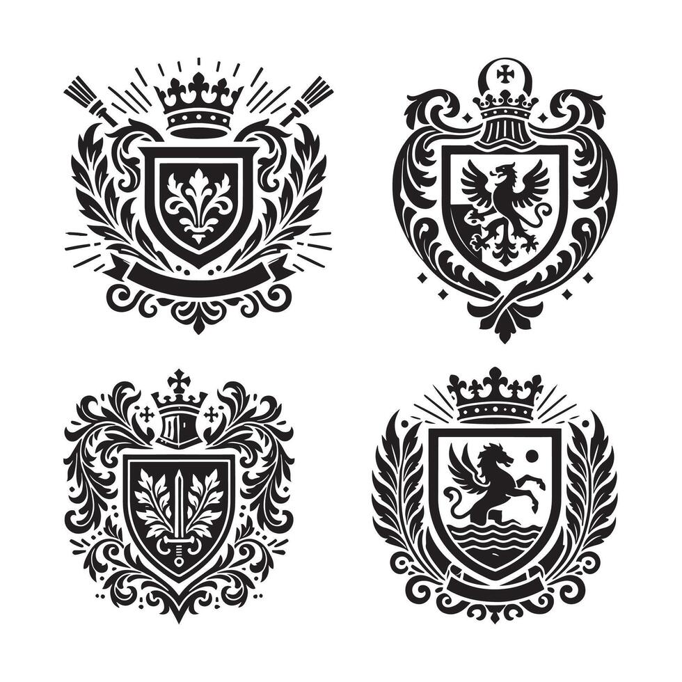 Creative Heraldry Crest Silhouettes for Iconic and Symbolic Designs vector