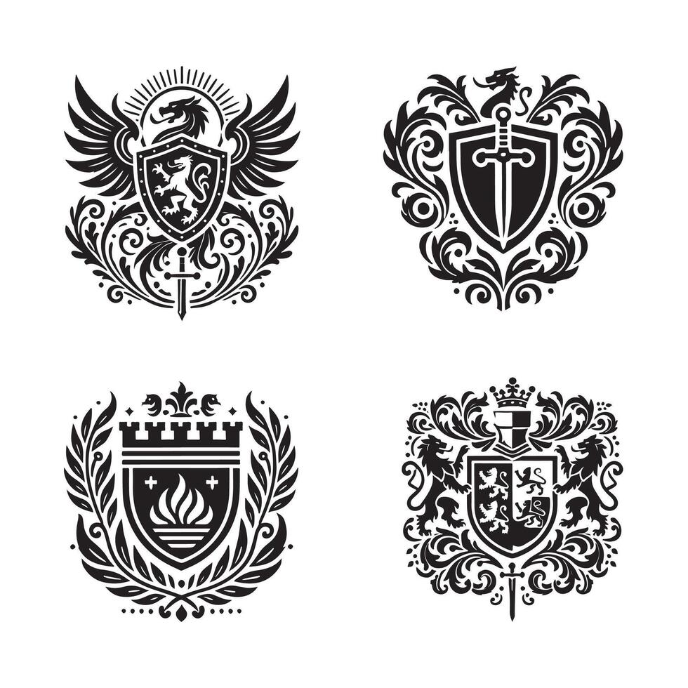 Heraldry Crest Silhouette Vectors for Emblems, Shields, and Badges