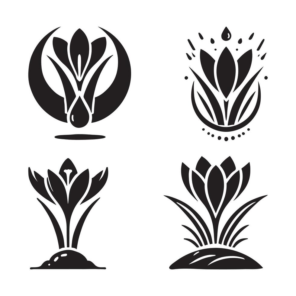 Elegant Crocus Silhouette Illustrations for Logo and Branding Projects vector